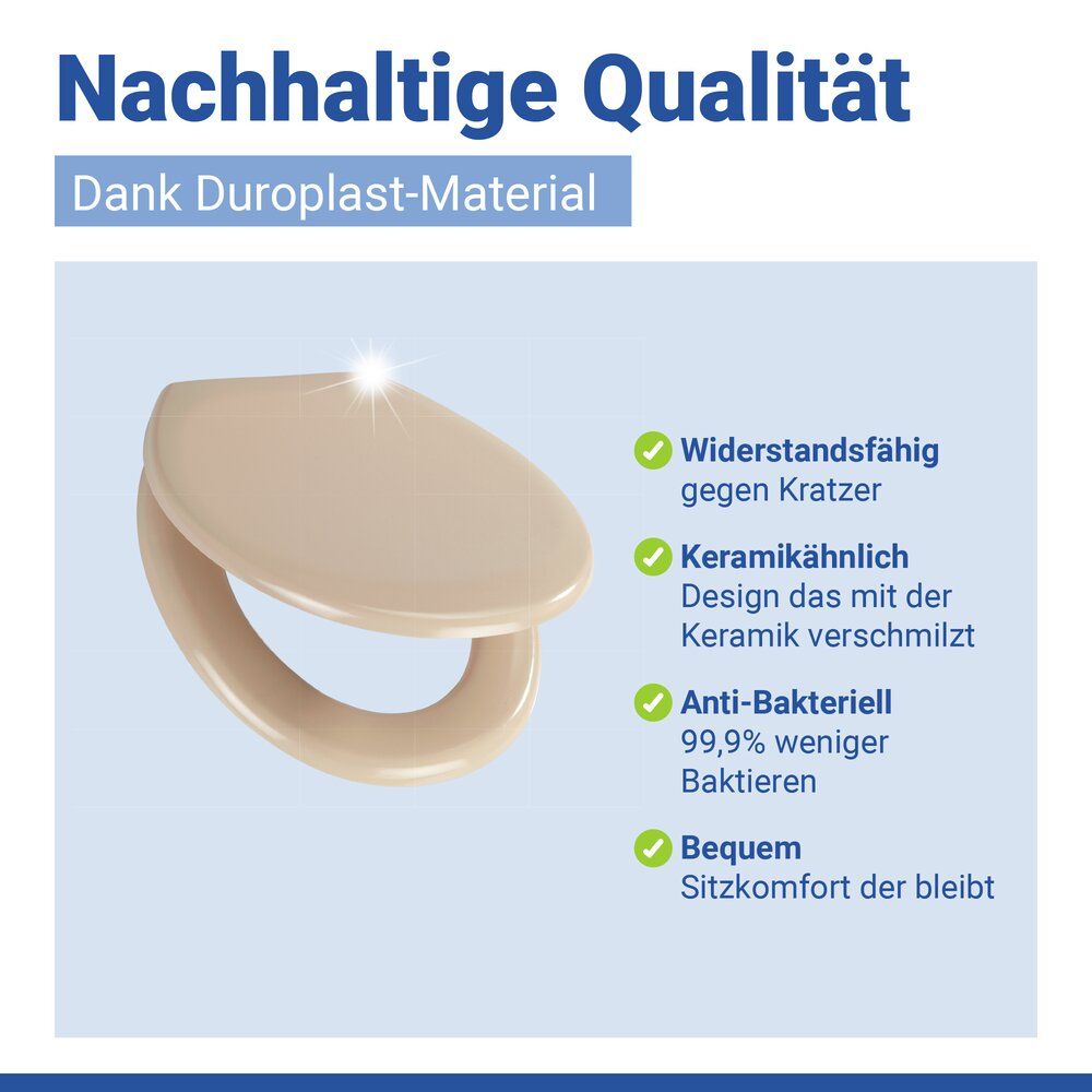WENKO Ottana Toilettensitz Beige – Duroplast – Easy-Close – Fix-Clip