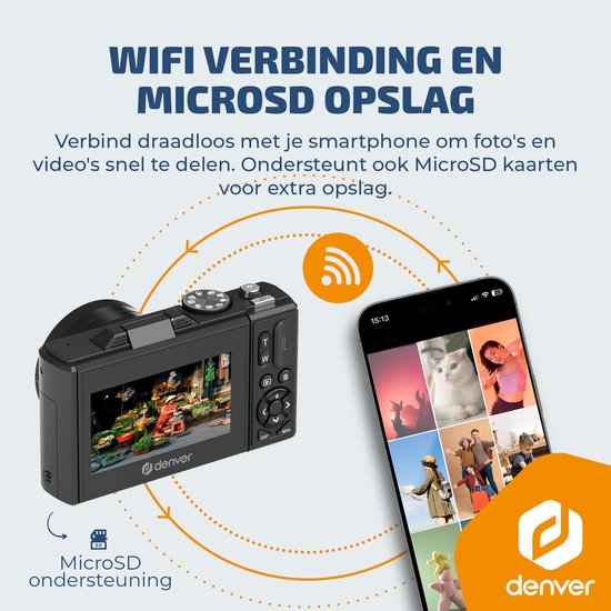 Denver Digitalkamera – Full HD 5K – 75 MP – Vlog-Kamera – WLAN-Verbindung – Foto & Video – Fotokamera – DWC8475B