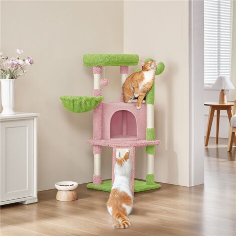 Yaheetech Kratzbaum – Kaktus – Sisal – 42,5 x 42,5 x 106,5 cm – Rosa/Grün
