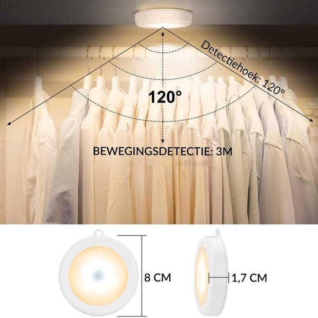 Iqonic - 3er Pack kabellose Led-Lampe - Warmweiß - 8x8x1,7 cm