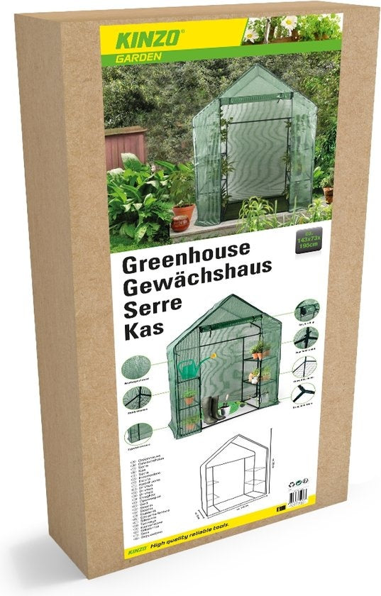 Kinzo Gartengewächshaus - Kunststoffgewächshaus - Gartengewächshaus mit 3 Etagen - Metallrahmen - wasserdichte Abdeckung - 143 x 73 x 195 CM - Grün
