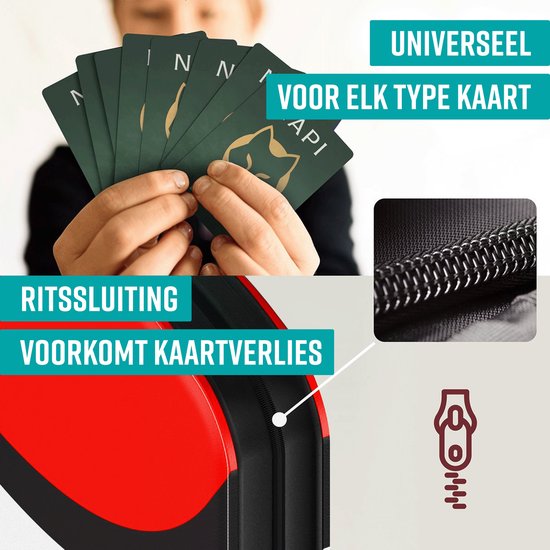 NAPI Sammelmappe für 400 Karten - Sammelmappe für Karten - 4 Fächer - Kunstleder - Premium Kartenmappe mit Reißverschluss - 50 Seiten - A5 Format - Rot/Weiß