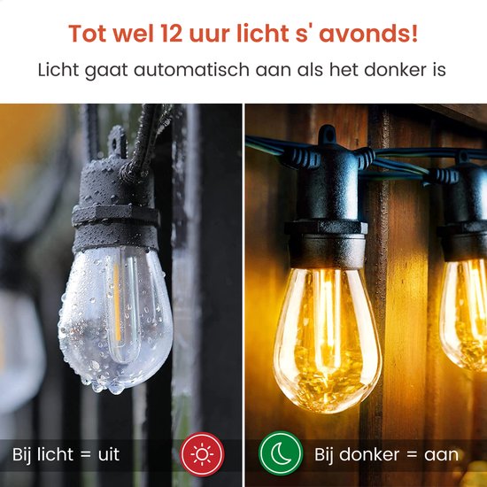 Partizzle 15m wasserdichte Solar Lichterkette - Dimmbar - LED Solar Gartenbeleuchtung - Camping Lichtergirlande - Solar Lichtergirlande für draußen - 2700K / Warm White