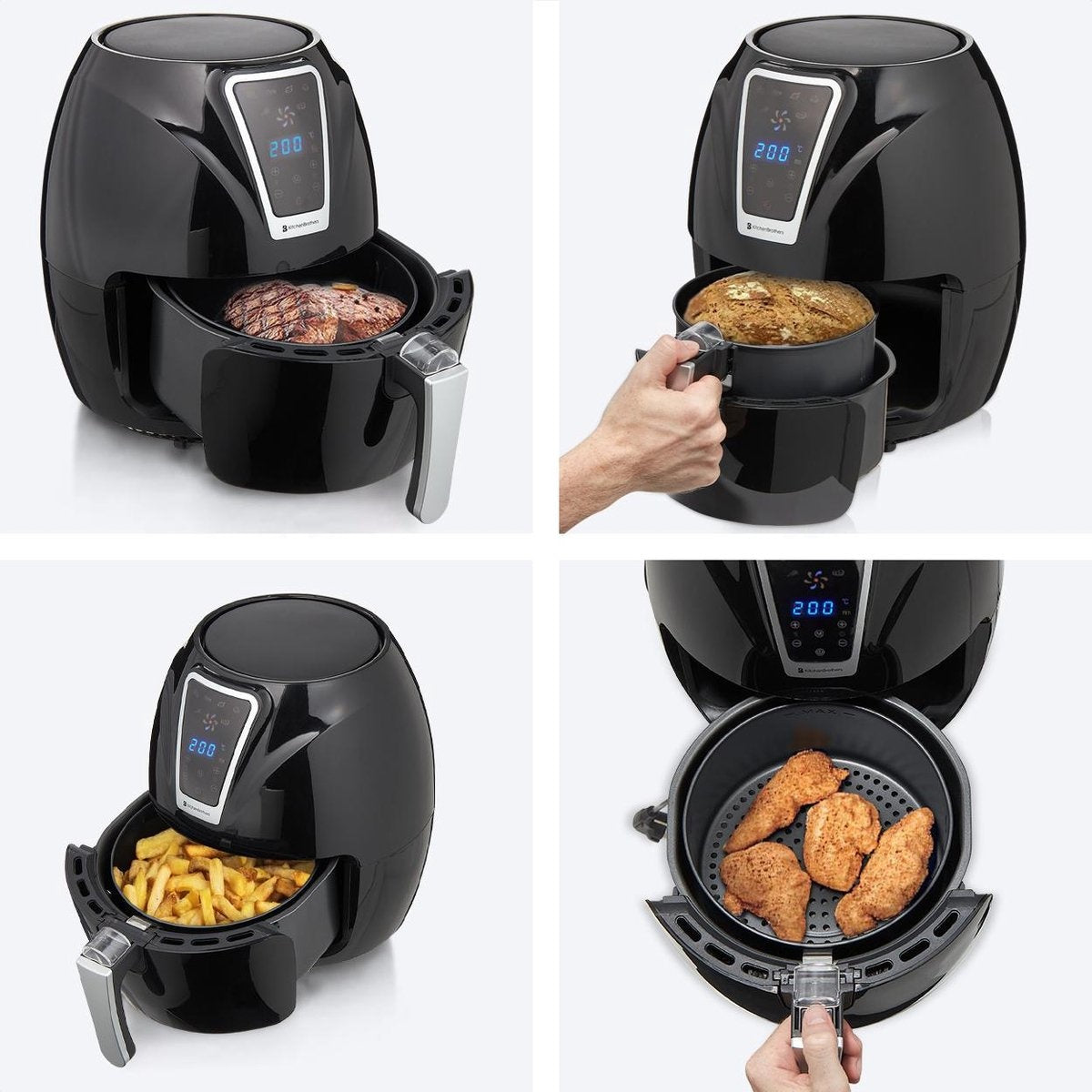 KitchenBrothers Heißluftfritteuse - Airfryer - Friteuse ohne Fett - 1300W - 3.5L - Schwarz