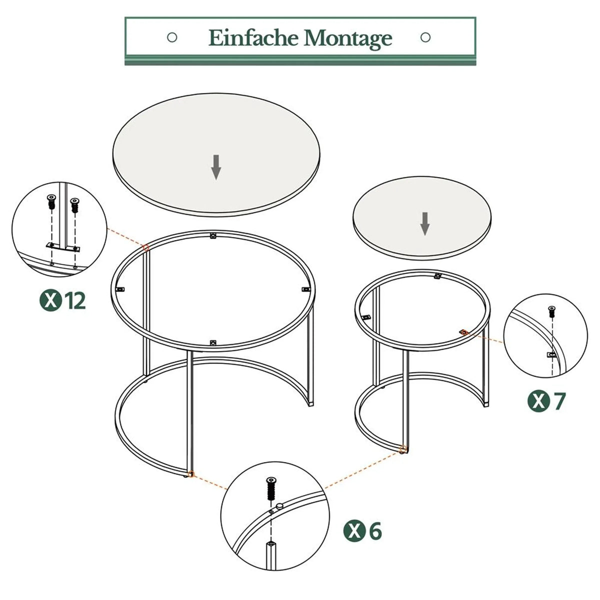 Yaheetech Beistelltisch-Set, 2er-Set, rund – mit ineinander verschiebbarem Design, wasserabweisender Tischplatte und Metallgestell – für Wohn- und Schlafzimmer – graues MDF – 60 x 60 x 50,5 cm