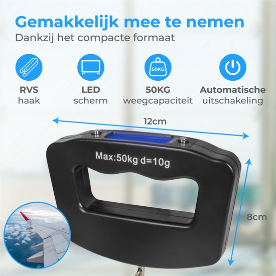 Nuvance - Digitale Gepäckwaage - Gepäckwaage bis zu 50 KG - Inklusive Batterien - Gepäckwaage - Gepäckwaage mit digitaler Anzeige - Hängewaage