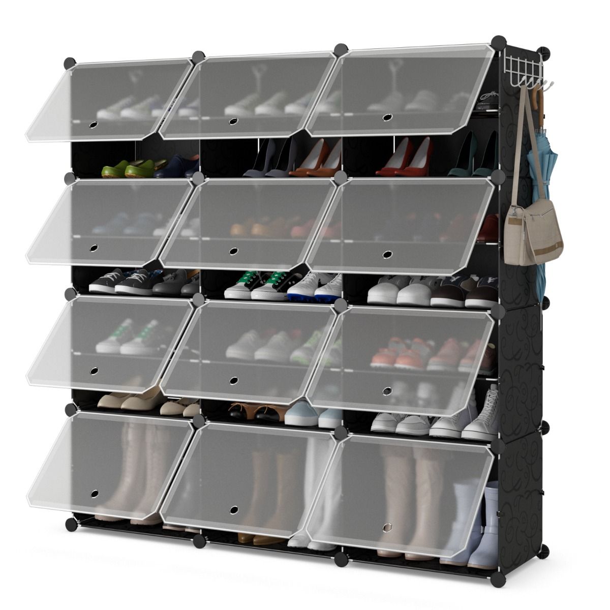 Coast Schuhschrank mit 8 Fächern – verstellbares Schuhregal – für 48 Paar Schuhe – schwarz und durchscheinend