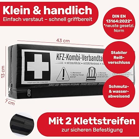 HELDENWERK Auto-Kombi-Tasche - 3 in 1 - Inkl. Warndreieck, Warnweste - DIN 13164:2022 (nach deutscher StVO)