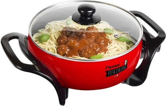 Bestron Elektrische Bratpfanne – APP800 – Ø 26 cm – 1500 W – Maximale Temperatur 230 °C – Rot – 5 Jahre Garantie