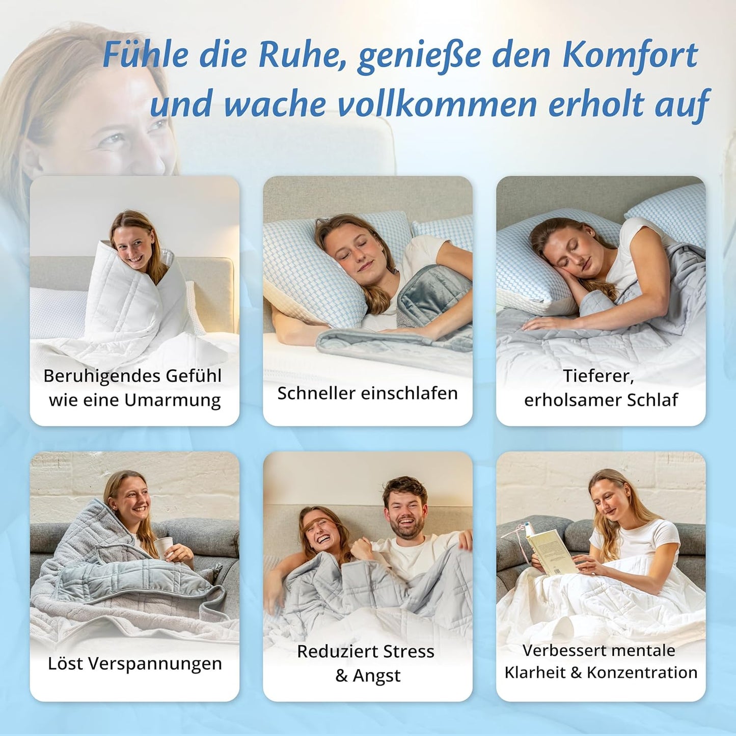 Ella - Gewichtsdecke/ Therapiedecke - 13kg - 200 x 200cm - OEKO-TEX Baumwolle - Hellgrau