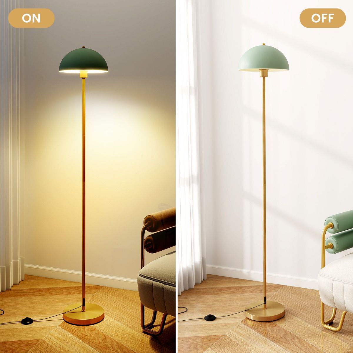 Coast Stehlampe – verstellbarer Lampenkopf – bruchsicherer Lampenschirm – gold, grün und weiß – 163 cm