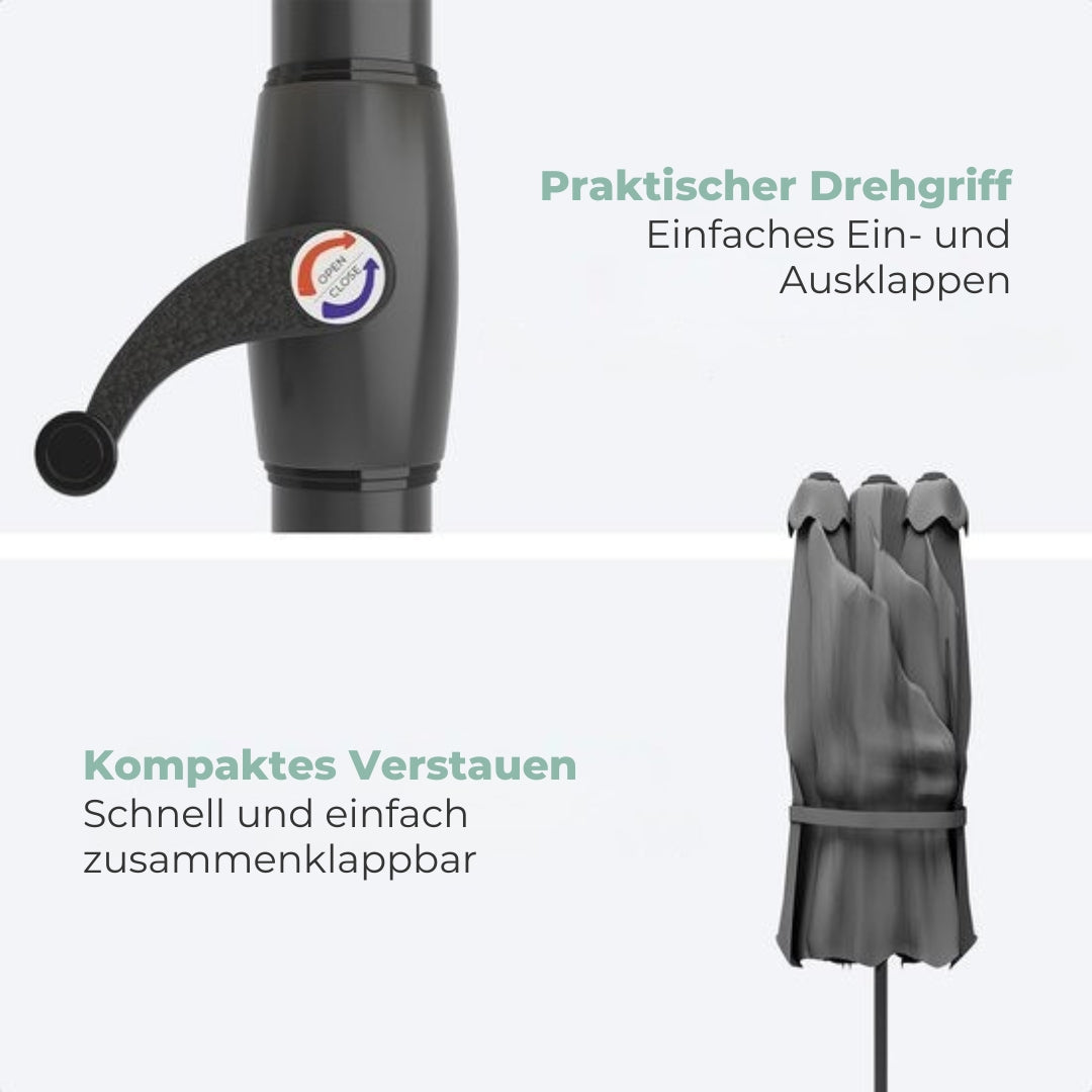 LifeGoods Doppelter Sonnenschirm - 270x460cm - Bis zu 15 Personen - Wasserdicht - Mit Bezug - Dunkelgrau