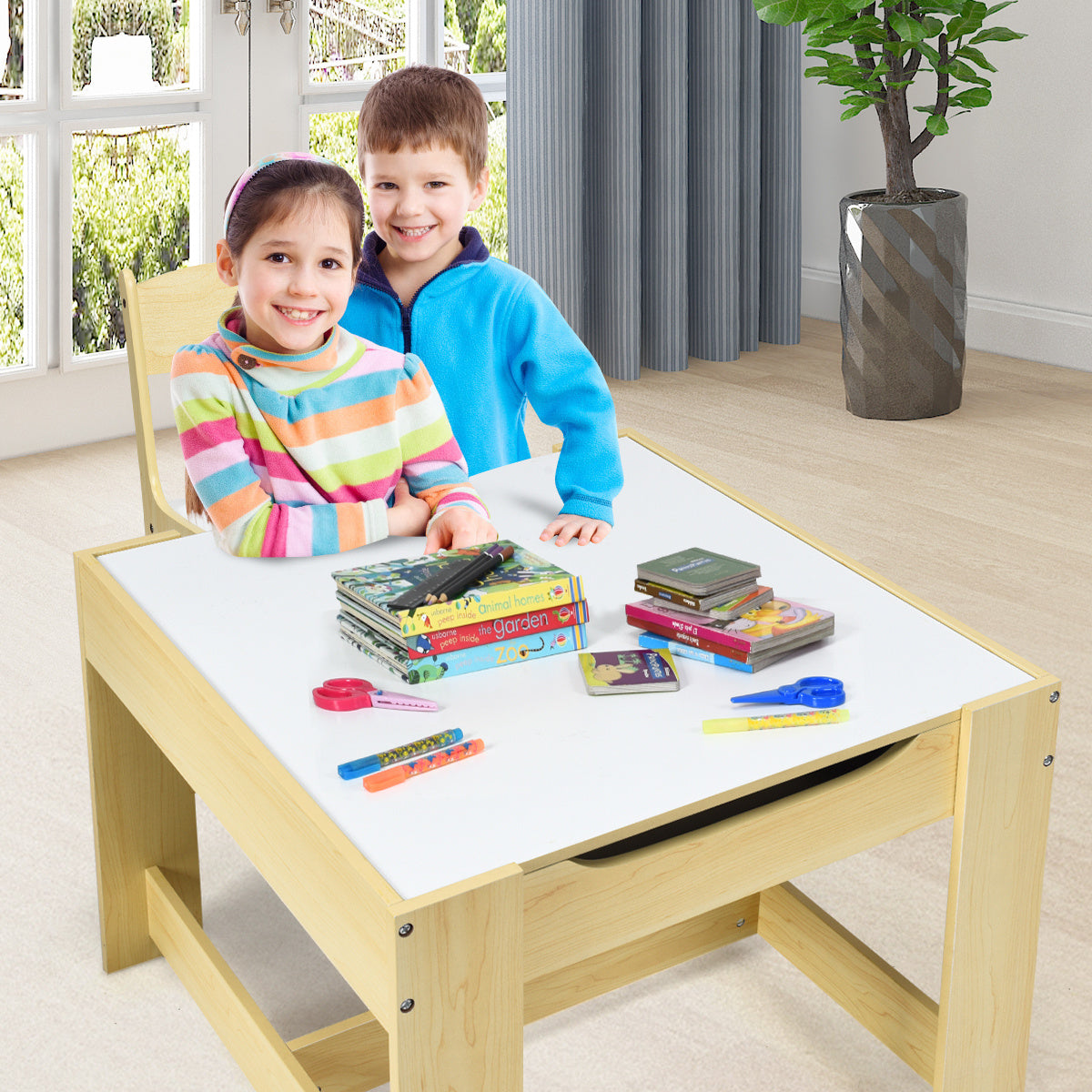 Coast Kindertisch mit 2 Stühlen - Spieltisch - 2-in-1 Tischplatte - Holz