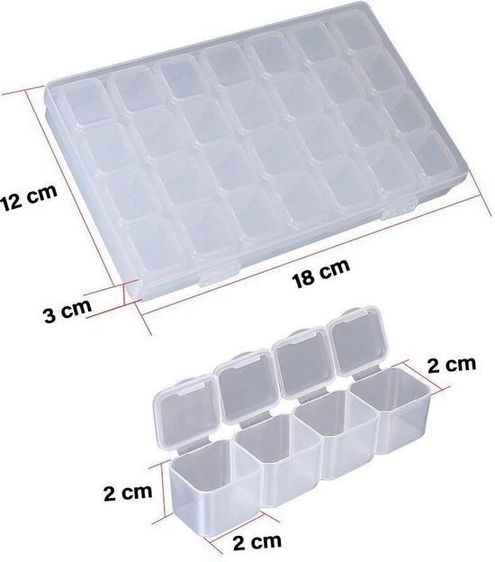 Happy Painter - Diamant-Malzubehör - Erwachsene - Aufbewahrungsbox - Sortierbox mit 28 Fächern - Komplettset - Perlenbox