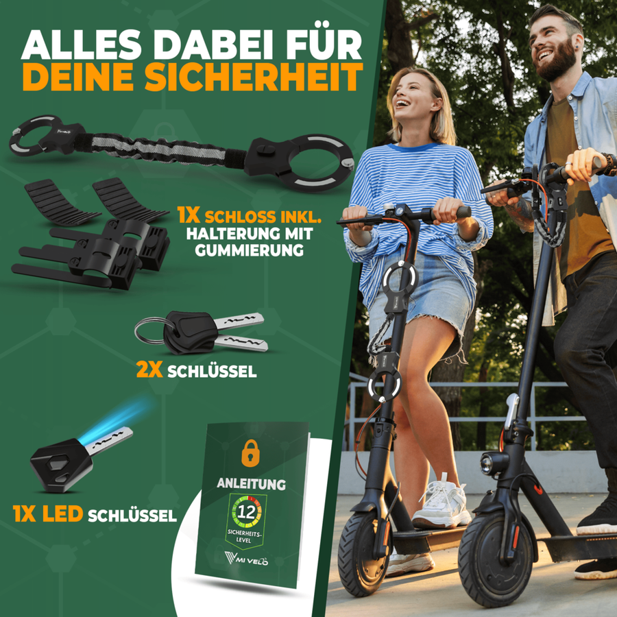 MIVELO Fahrradschloss - Gehärteter Stahl - Inkl. LED Schlüssel - 90 cm - Schwarz