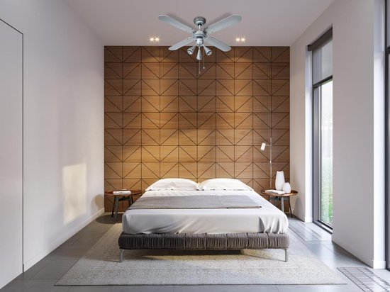 Bestron Deckenventilator mit Beleuchtung, 3 Geschwindigkeiten & extra großer Spannweite von Ø102cm, inkl. Sommer-/Winterfunktion, 3 x GU10 LED-Leuchten, 50Watt, DLHB42S, Farbe: silber/blau