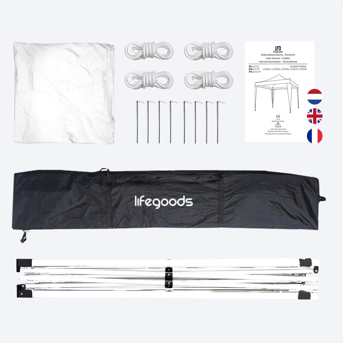 LifeGoods Partyzelt - Pavillon - 3x3 m - leicht aufbaubar - faltbar - wasserdicht - Tragetasche mit Rädern - weiß