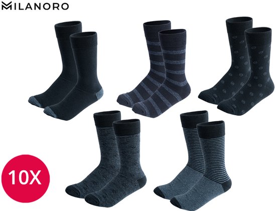 Milanoro – 10 Paar stilvolle Herrensocken aus Baumwolle – Marineblau – 43–46
