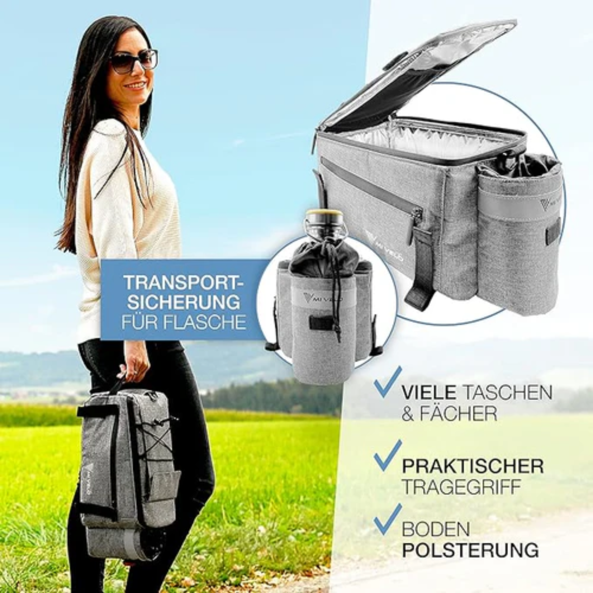 MIVELO Packtasche - Für Gepäckträger - Kühltasche - Isoliert - Wasserdicht - 10L - Grau