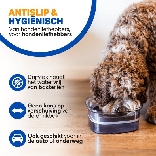 Vulpes Goods® Trinknapf Hund - Wassernapf für Hunde - Anti-Sabber - Reduziert das Schlabbern - Transparent - Für unterwegs - 2L - Schwarz