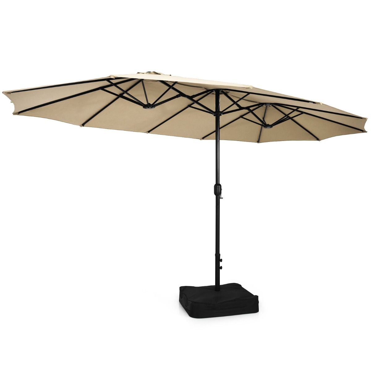 Coast Doppel-Terrassenschirm mit Ständer – XXL-Schatten – Kurbelmechanismus – Beige 451,5 x 264 cm