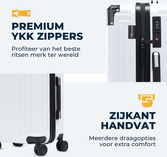 Pathsail - Handgepäck Koffer - PC - Leicht - Inkl. TSA-Schloss & Spinner-Räder - Weiß