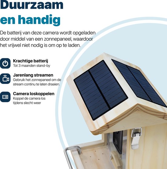 BOME - Vogelfutterautomat - Kamera und Audio - AI-Vogelerkennung - Holz - Doppeltes Solarmodul - Hängend