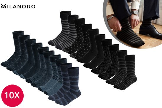 Milanoro – 10 Paar stilvolle Herrensocken aus Baumwolle – Marineblau – 43–46
