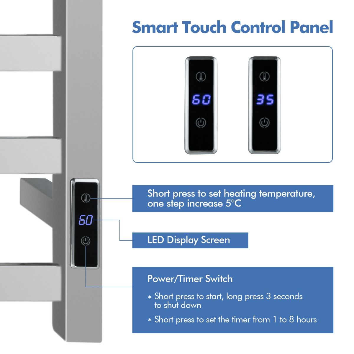 Coast Handtuchwärmer - bis zu 60°C - 55 x 11 x 45 cm - Silber