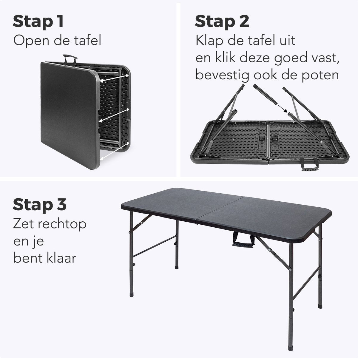 LifeGoods Zusammenklappbarer Tisch - 60x120cm - Campingtisch - Wetterfest - Klapptisch - Schwarz