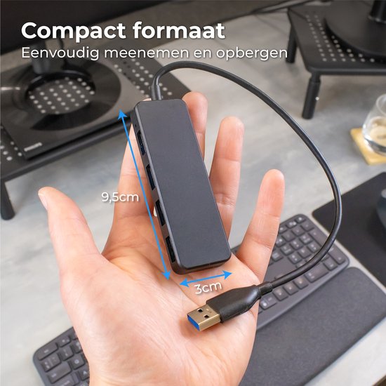 Nuvance - USB-3.0-Hub - 4 Anschlüsse - einschließlich USB-C-Konverter - USB-Splitter - Schwarz