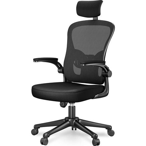 Lifegoods Ergonomischer Bürostuhl – drehbar – Kopfstütze – 150 kg – Schwarz