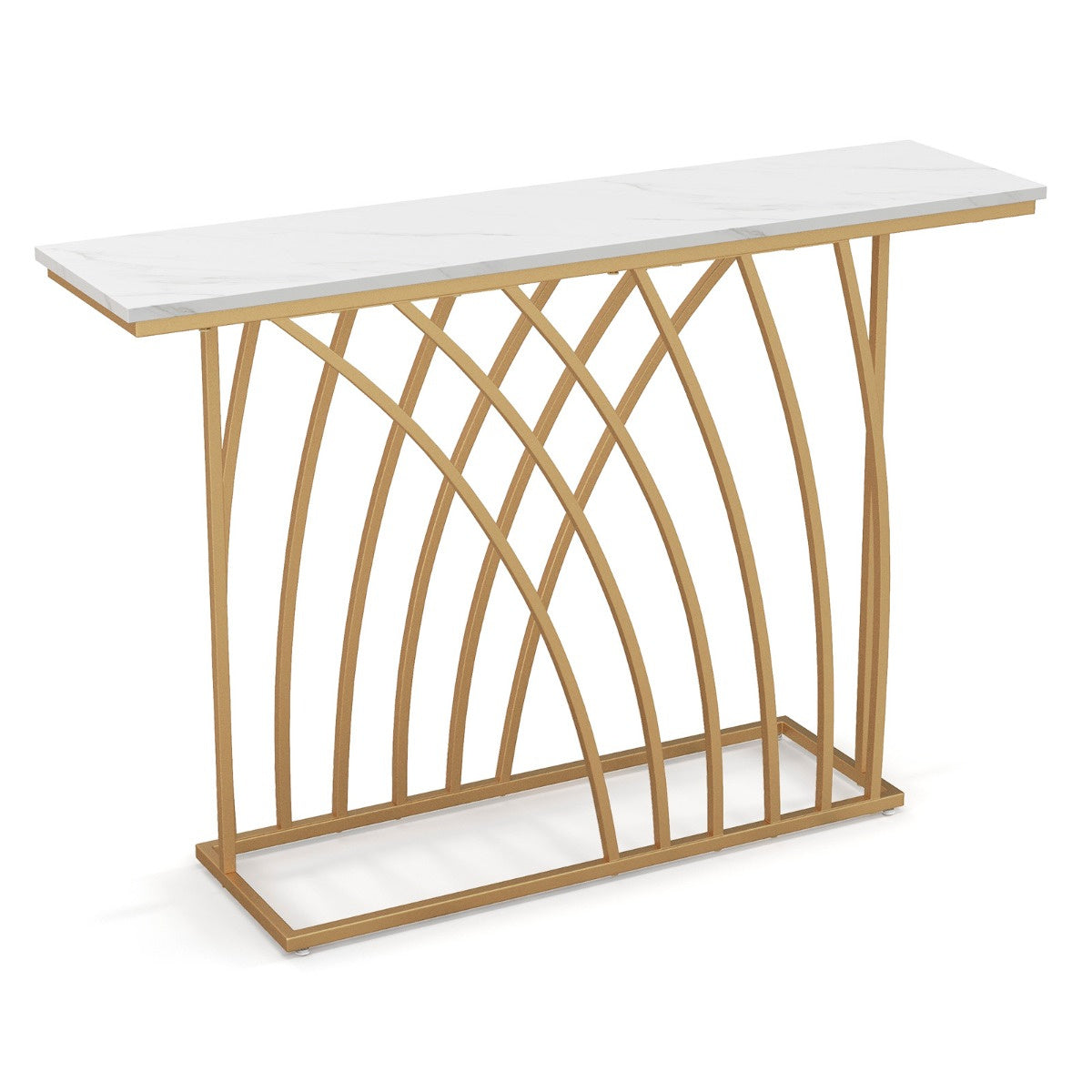 Coast Sideboard Tisch - Marmoroptik mit Metallgestell - 120 x 30 x 80 cm - Weiß/Gold