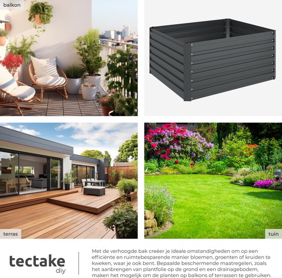 tectake - Pflanzkübel Blomma - Blumenkästen für den Außenbereich Rechteckig - Inklusive Arbeitshandschuhe - Verzinkter Stahl - Stabil und wetterfest - 120 x 100 x 56 cm - Gartenbeet für Kräuter, Gemüse und Blumen - Anthrazit