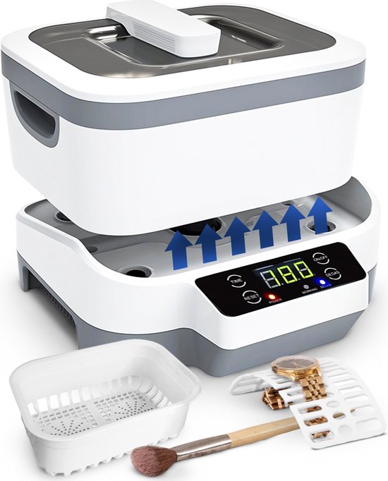 Samako Ultraschallreiniger PowerWave - Reinigungsgerät - Ultraschallbad - Gläser - Schmuck - Uhren - Make-up Pinsel - 1200 ml