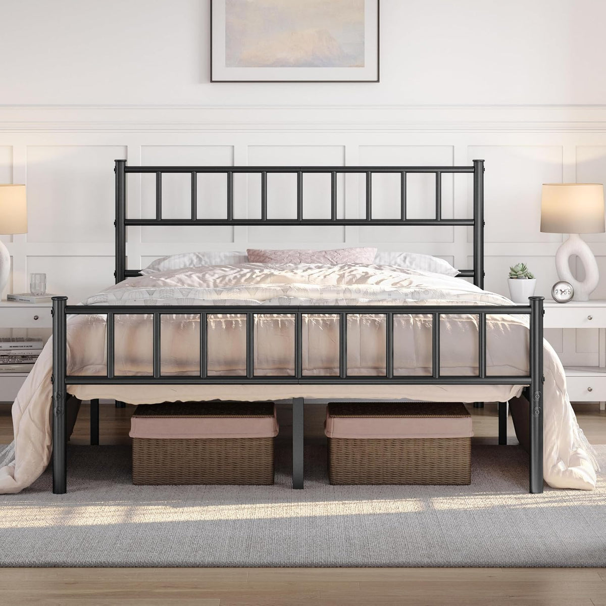 Yaheetech Bettgestell 4ft6 – 500 kg – mit Kopfteil – 32 cm Stauraum unter dem Bett – Schwarz