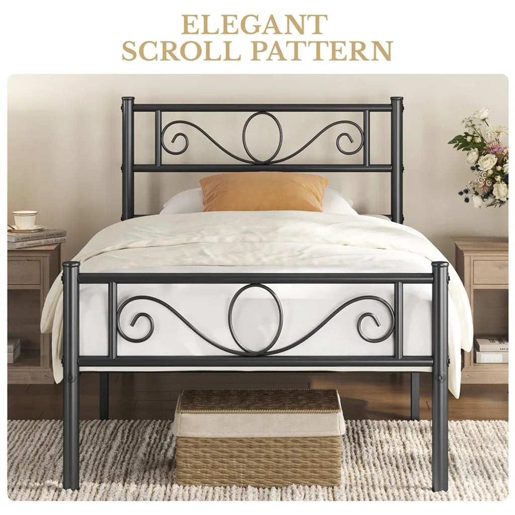 Yaheetech Metallbettgestell 90 x 200 cm – Schwarz – Einzelbett mit Lattenrost