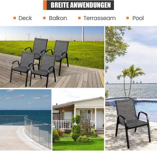 Coast Campingstühle Set aus 4 Terrassenstühlen 55 x 67 x 83 cm schwarz + grau