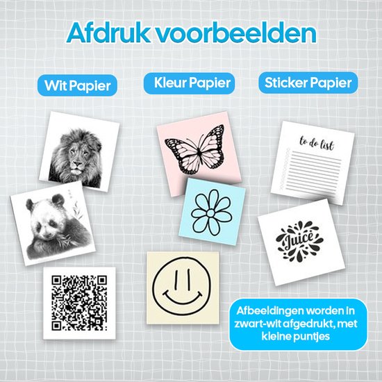 Gatson Mini-Drucker - Inklusive 14 Rollen Papier (Sticker, Normal & Farbe) + 5 Stifte - Mini-Drucker für das Handy - Pocket-Drucker - Mobiler Fotodrucker