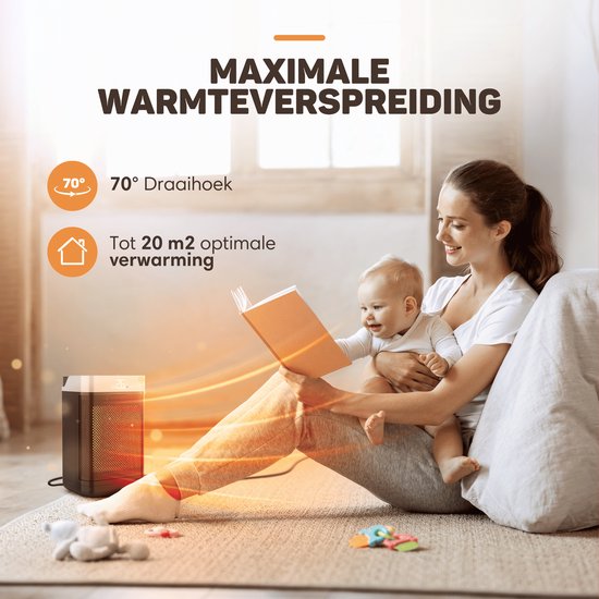 Vulpes Goods® Tech - Elektroherd mit Fernbedienung - Heizlüfter - Keramischer Herd - 4 Stufen - 1500W - Rotary, Timer & Thermostat - Für Innenräume - Schwarz
