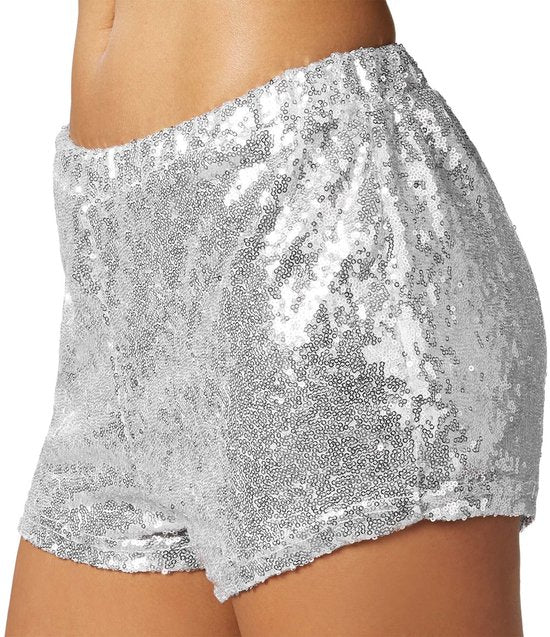 Dressforfun Faschingskostüm Pailletten Shorts Silber – Damen – Größe L