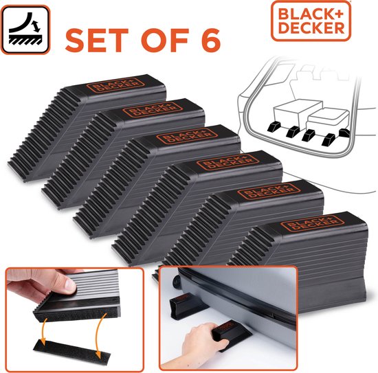 BLACK+DECKER Gepäckhalter-Set, 6-teilig – Kofferraum-Organizer – für Koffer, Umzugskartons, Einkäufe und mehr – Ladungssicherungen – Gepäckklemmen – Kunststoff – Schwarz