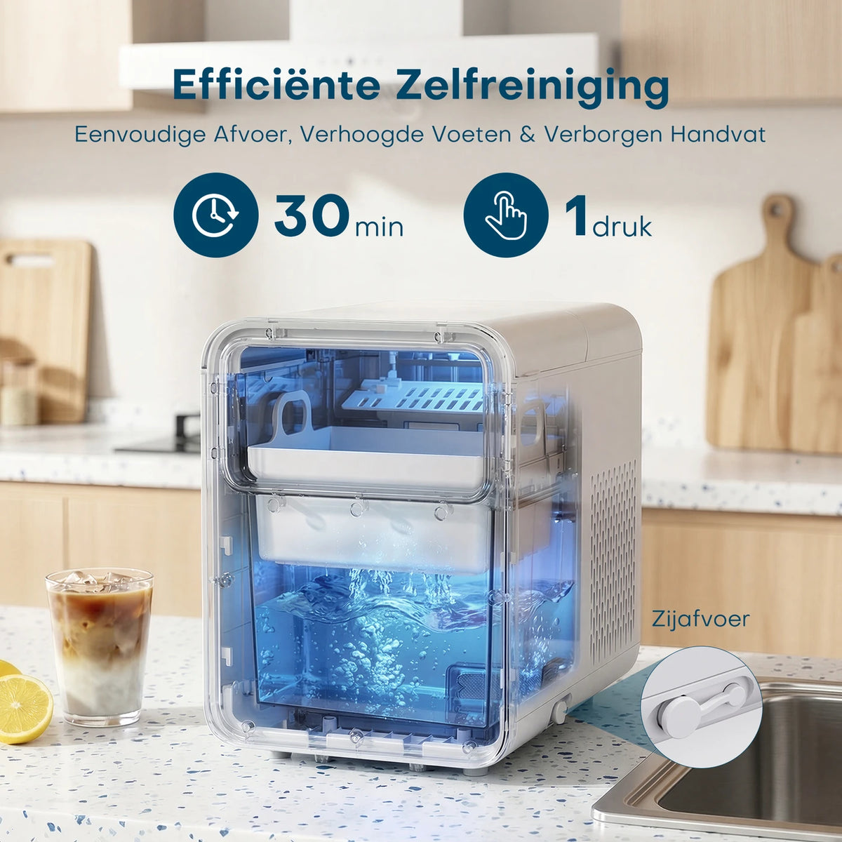 CONOPU Eiswürfelmaschine – Selbstreinigend, 9 kugelförmige Eiswürfel in 6–8 Minuten, 2 Eiswürfelgrößen, 12 kg/Tag, 1,5 l, leise & kompakt – 35 × 23 × 30 cm, eisblau