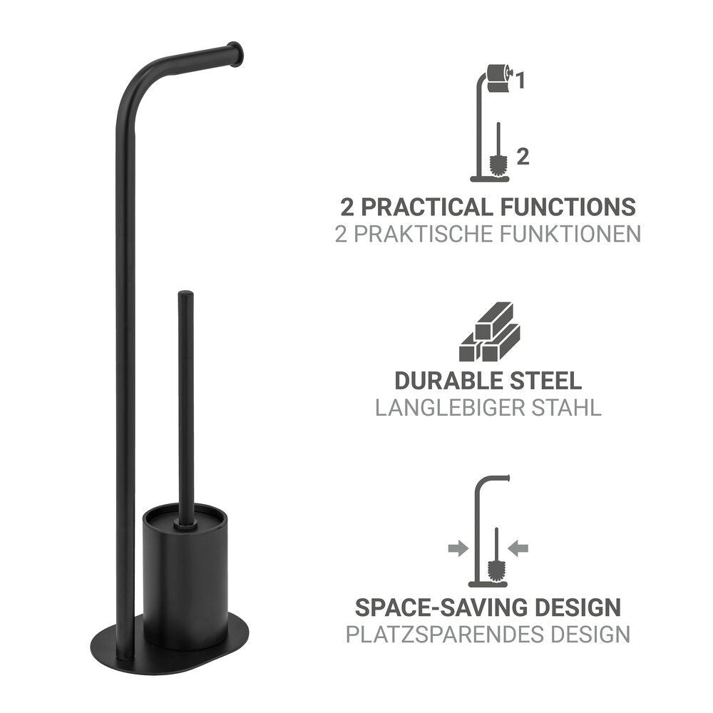 WENKO Levante WC-Set Schwarz – Standmodell – Edelstahl – 23 x 63 x 17 cm
