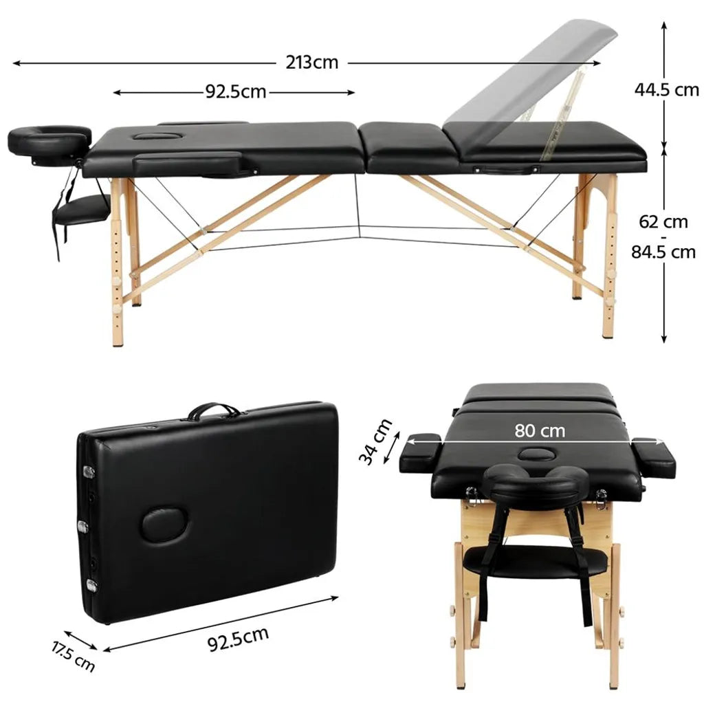 Yaheetech 3-Zonen-Massageliege 213 x 80 cm – Schwarz – Zusammenklappbare Behandlungsliege bis 250 kg