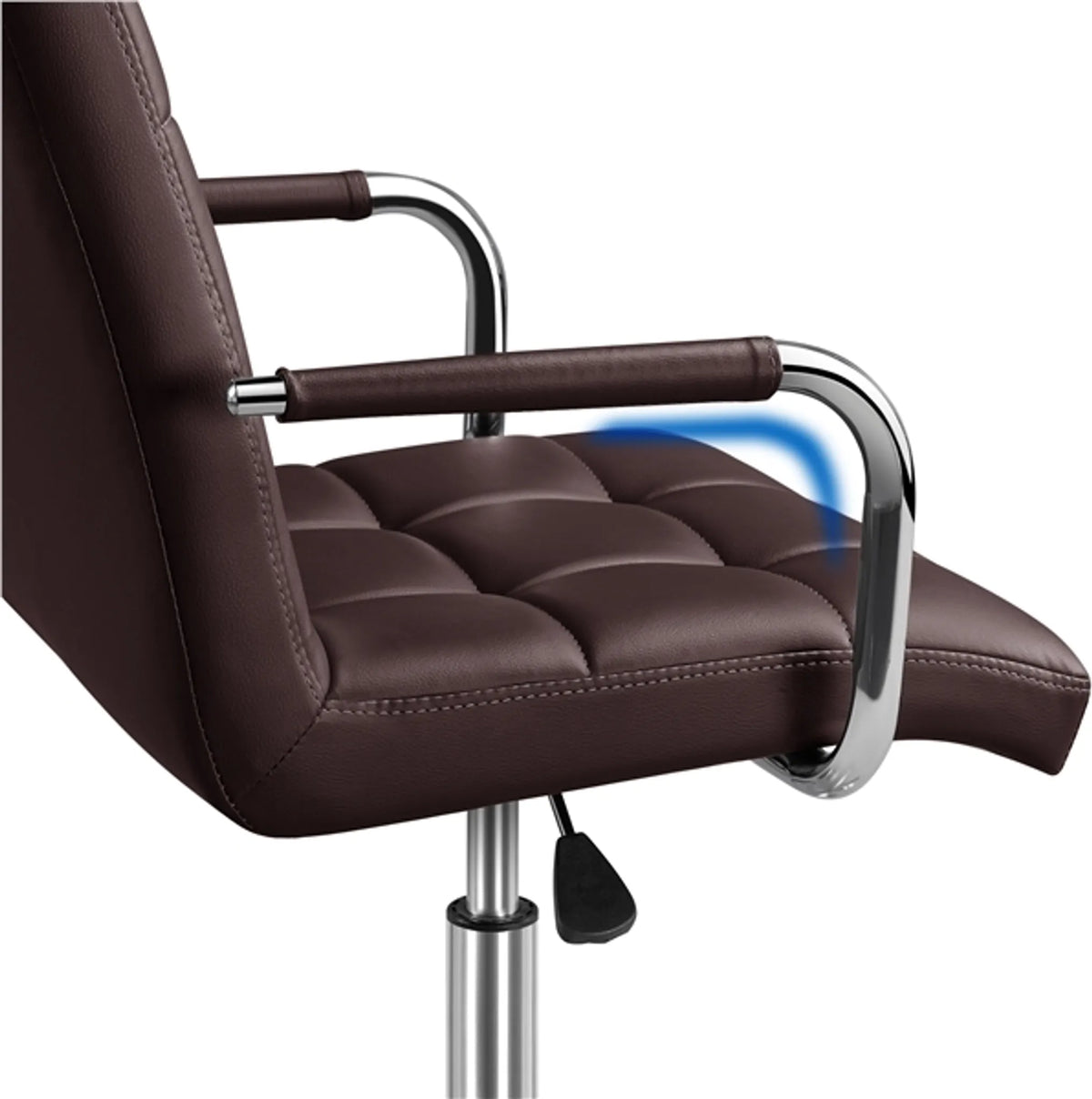 Yaheetech Bürostuhl mit verstellbarer Sitzhöhe - 55 x 60,5 x 86,5-102 cm - Ausgestattet mit bequemer Schaumstoffpolsterung und schalldämpfenden Rädern und verzinktem Metallrahmen - Für Büro und Heimarbeitsplatz - Braunes Kunstleder und Metall