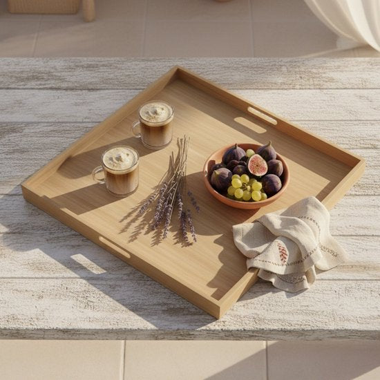 AXI Bayu Teak-Tablett – 80 x 80 x 5 cm – quadratisches Tablett – Teakholz – für Gläser und Tischdekoration – für drinnen und draußen