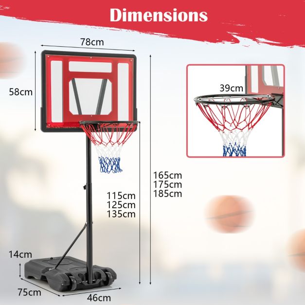 Coast Verstellbarer Basketballring für Pool - 165-185 cm hoch - Rot - Tragbarer Basketballständer für Kinder, Jugendliche und Erwachsene
