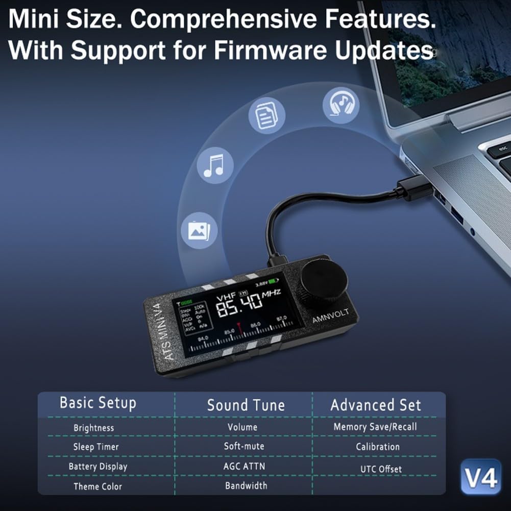 Niceminiwall ATS SI4732 V4 Vollband-DSP-Empfänger mit ESP32-S3 – FM/AM/Kurzwelle/Langwelle/SSB (LSB/USB) – 1,9-Zoll-IPS-Display – Schwarz