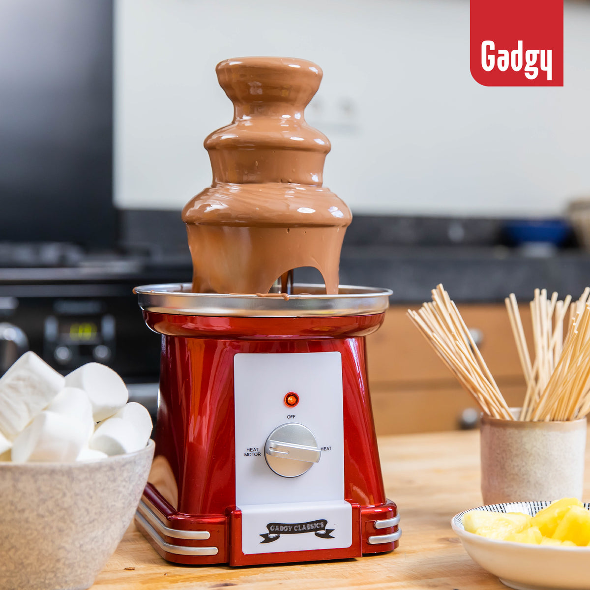 Gadgy - Schokoladenbrunnen - Schokoladenfondue - Einfache Reinigung - 90 Watt - Rot